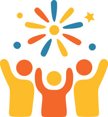 Three figures joyfully watch vibrant fireworks explode above. Suitable for celebratory events, holidays, and festive designs seeking a lively atmosphere.