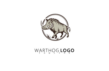 Naklejka premium Eye-Catching Vintage Warthog Logo Design for Branding Use. Stylish Boar Head Vector Ideal for Wildlife Organizations, Hunting Clubs, Outdoor Adventure Brands, and Rugged Business Identity Logos.