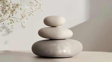Serene Stacked Stones and Delicate Blooms A Study in Minimalist Tranquility isolated on transparent background