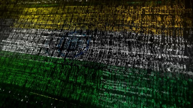 India flag waving secure code. Indian blowing banner cyber security attack and hack concept animation.
