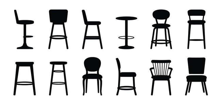 Collection of black silhouette chairs and bar stools
