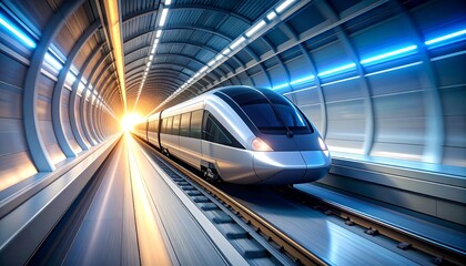 Obraz premium Highspeed train in futuristic tunnel.
