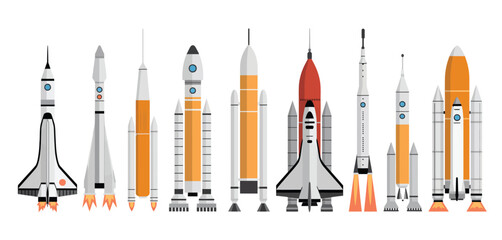 Collection of various rocket designs for space exploration