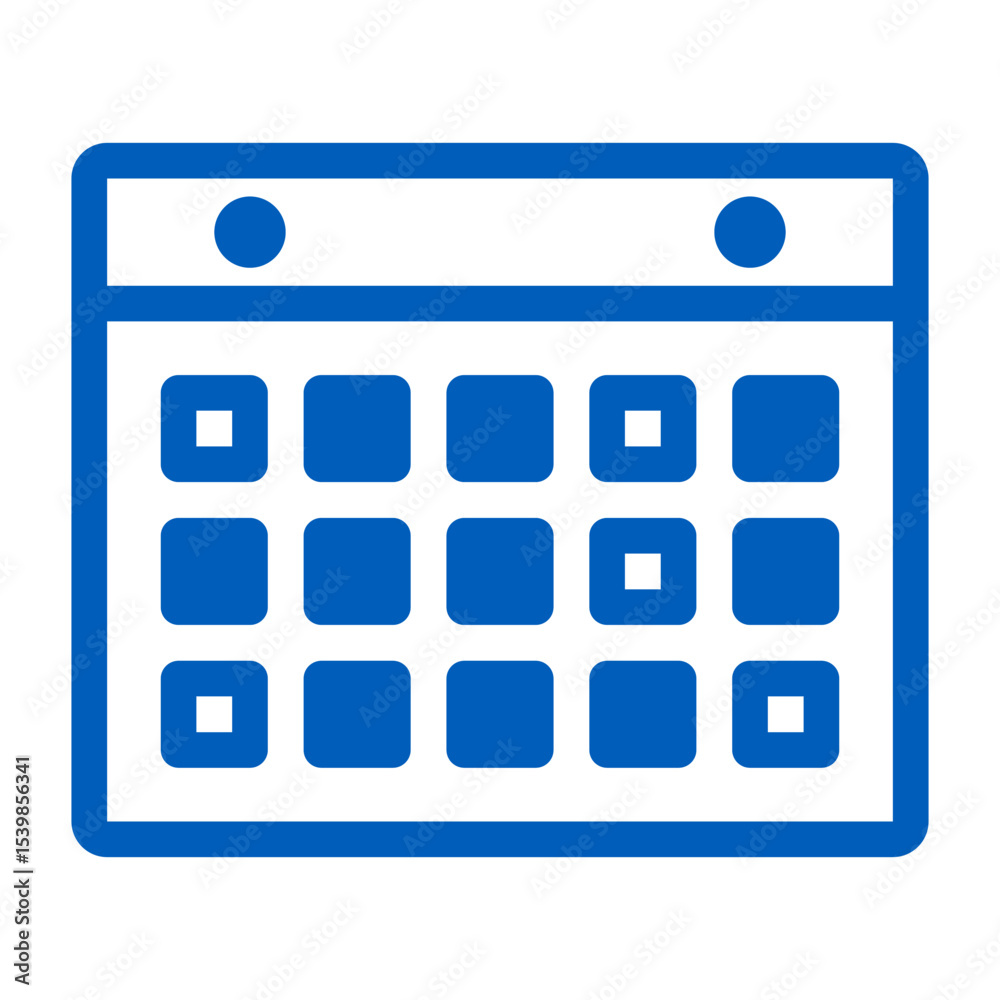 Poster blue calendar icon with square grid and two circles on top representing time management tool usage