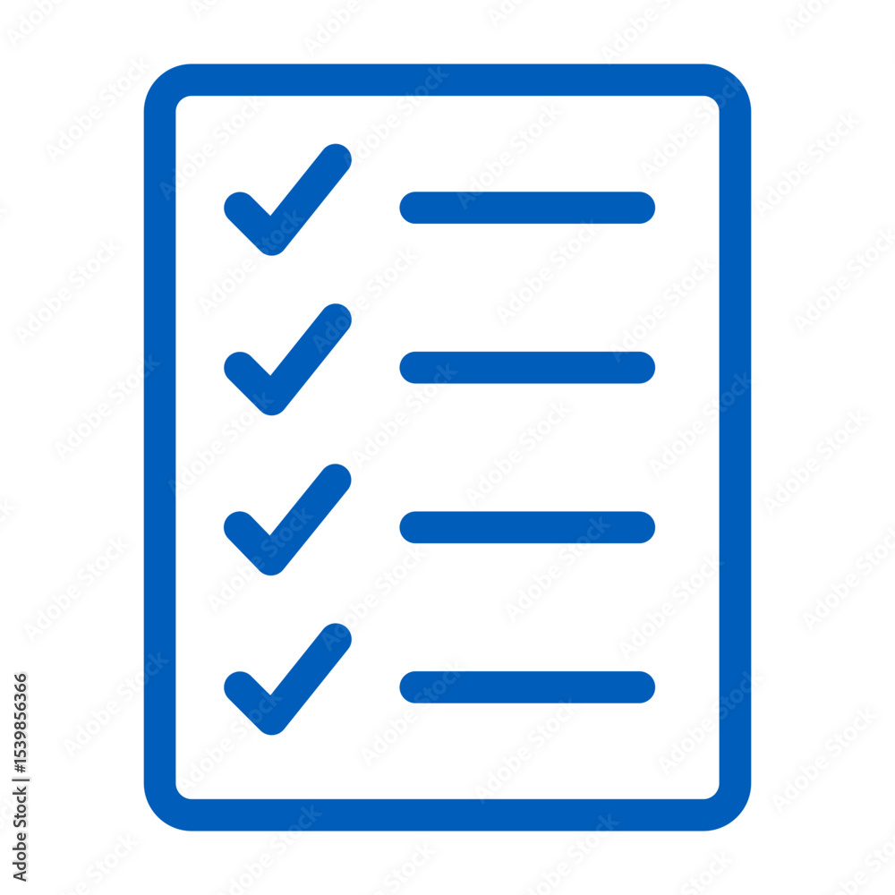 Poster a blue checklist with four checkmarks and four horizontal lines on a white background is displayed h