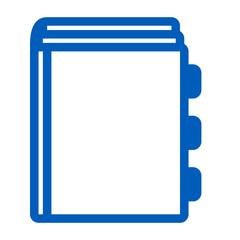 Illustration of a blue address book with tabs and a white space for writing contact information