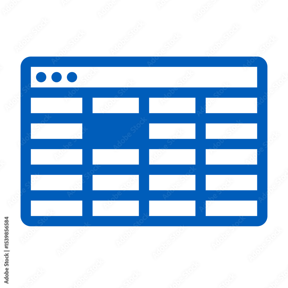 Poster illustration of a blue spreadsheet with multiple rows and columns on a white background viewable