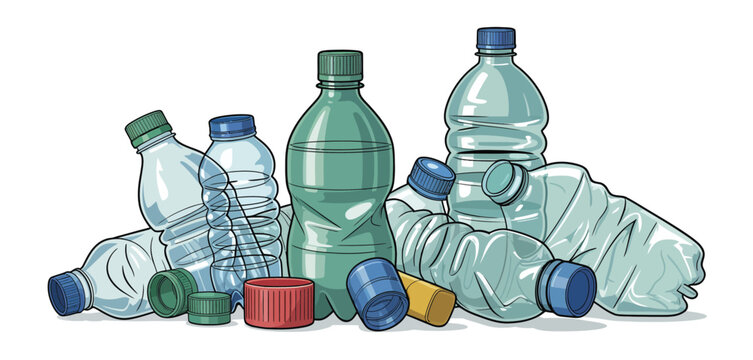 Pile of crushed and empty plastic bottles