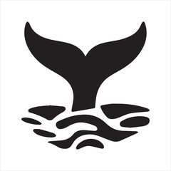 Whale Tail Silhouette Vector in Ocean Splash Scene