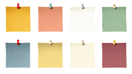 Eight Pastel Note Papers on Transparent Background, PNG