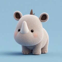 A stuffed rhino with a blue face