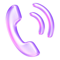 Minimal glassmorphism phone call icon symbolizing contact, communication, or customer service in digital interfaces, incoming call signal, 3d rendering