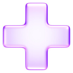 Plus icon with soft glassmorphism effect, symbolizing add, increase, or create in modern UI applications, healthcare symbol medical cross, 3d rendering