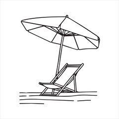 Beach Chair and Umbrella Silhouette Vector on Sand
