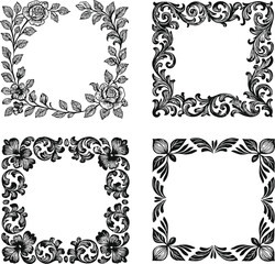 Set of vintage decorative vector frames with floral ornate patterns and elegant antique borders