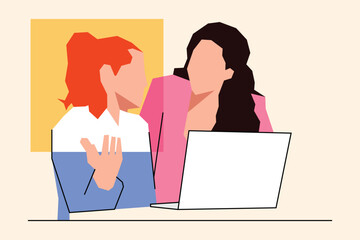 A woman is working together to complete their assignment with a vector design laptop