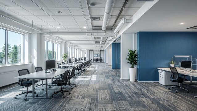 Modern open-plan office space with natural light.