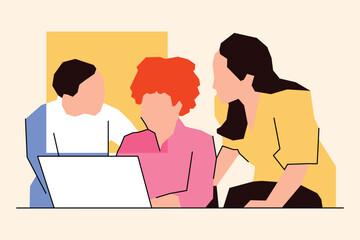A woman is working together to complete their assignment with a vector design laptop