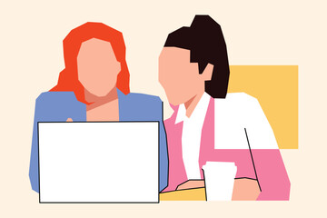 A woman is working together to complete their assignment with a vector design laptop
