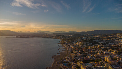 Drone Image of Calm Waters and Historic Seaside Homes in Pedregalejo Beach