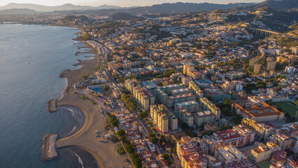 Drone Image of Calm Waters and Historic Seaside Homes in Pedregalejo Beach