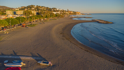 Drone Image of Calm Waters and Historic Seaside Homes in Pedregalejo Beach