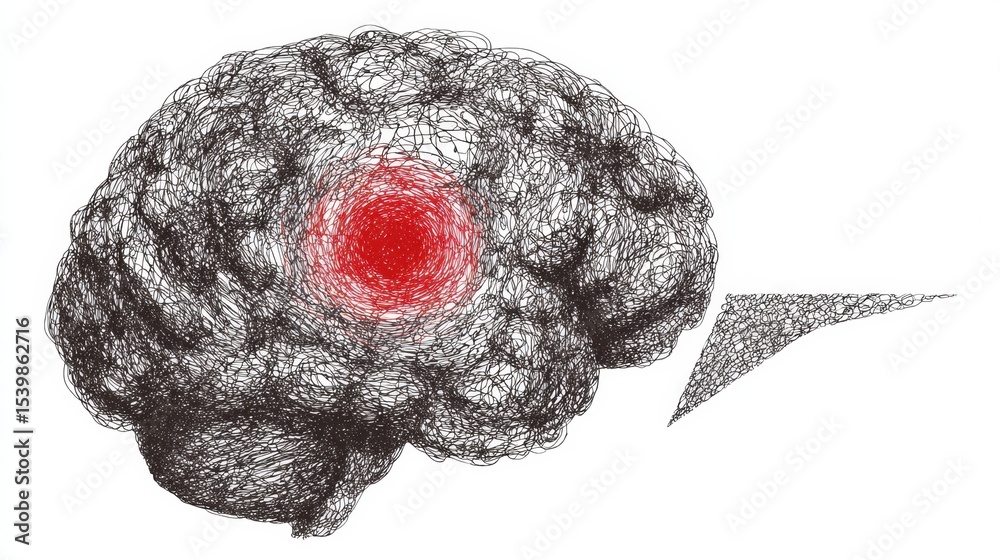 Aufkleber Creative Sketch of an Abstract Brain With a Vibrant Red Center Designed for Messaging Space