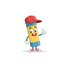 Cheerful Glue Stick Mascot: A lively, animated glue stick mascot gives a thumbs-up, embodying enthusiasm and fun, suggesting creativity, craft projects, and school supplies. 