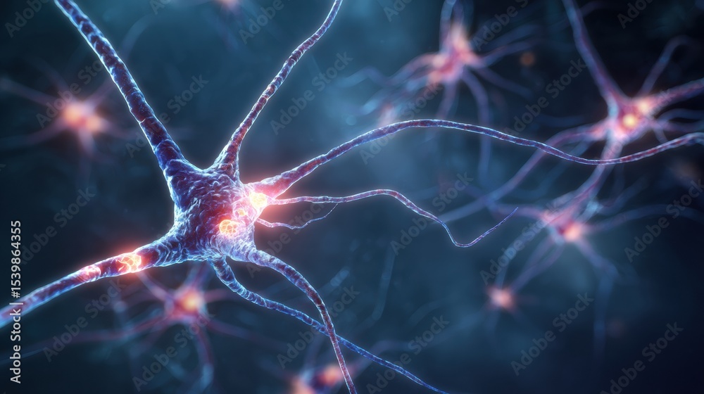 Poster Nervous System Diagram Highlighting Synapses in a Glowing Gradient Background