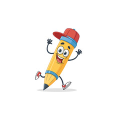 Cheerful Pencil Cartoon Mascot