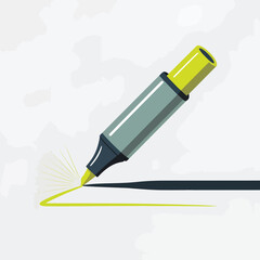 Graphic illustration of a yellow highlighter pen drawing a straight line on a white background symbolizing writing creativity and design concepts