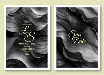 Wedding invitation template, business brochure template, elegant leaves texture art black and white flyer design, universal background, versatile vector background, creative brochure template, party
