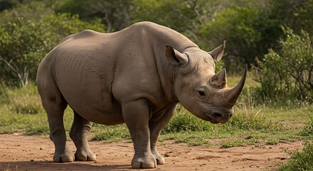 Obraz premium Majestic Black Rhinoceros Portrait in Natural Habitat A Study in Wildlife Conservation and Biodiversity