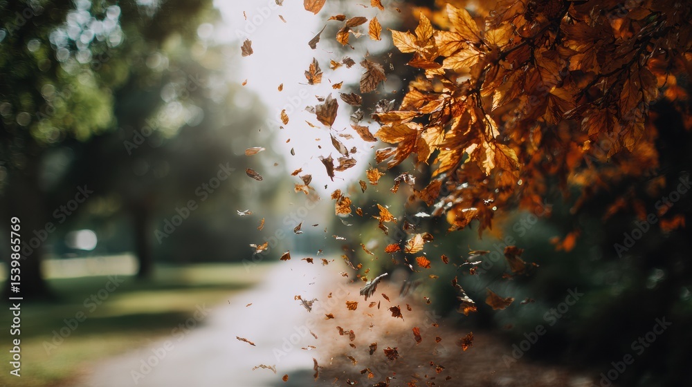 Poster transitioning from summer to autumn with self-care and natures beauty on a sunlit path