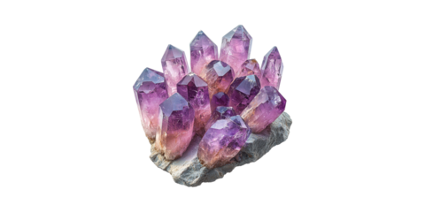 Amethyst Crystal Cluster Rock Base. Healing And Spiritual Energy Isolated On Transparent Background