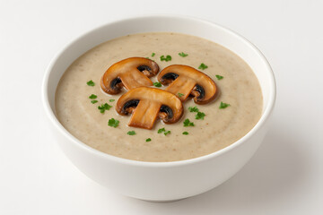 Creamy mushroom soup in a white bowl