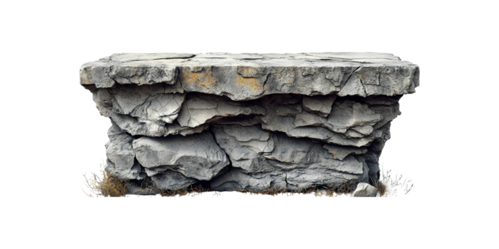Rocky Stone Table With Cracked Surface. Natural Geological Formation Isolated On Transparent Background