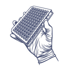 Hand holding a microplate for scientific experiments