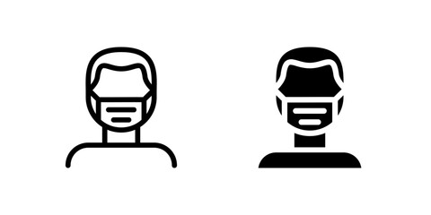 Man Face Mask Icon Set. A black icon of a man wearing a face mask, representing health protection.