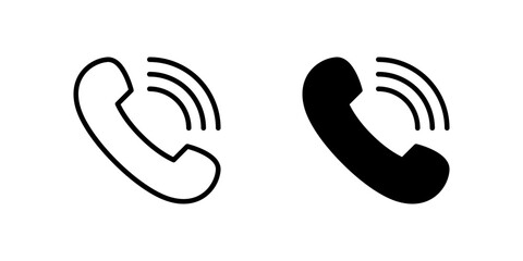 Obraz premium Phone Ring Icon Set. A black icon of a ringing phone, indicating an incoming call.