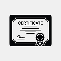 Vector illustration of a black and white certificate design with text and a seal depicting achievement and award for educational success and professional accreditation.
