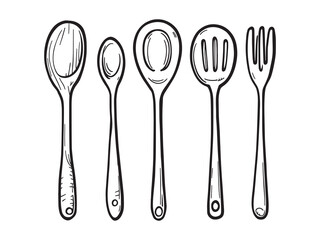 Kitchen ladle simple line art vector illustration
