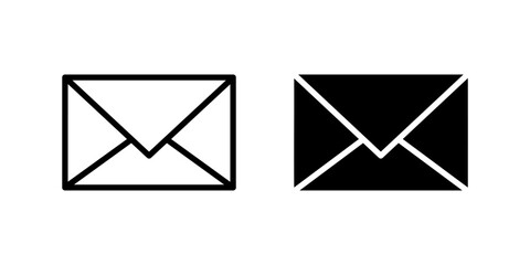 Message Icon Set. A black icon of a message envelope, representing text communication.
