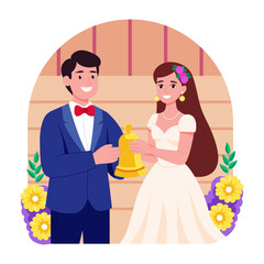A flat style illustration showing wedding bells
