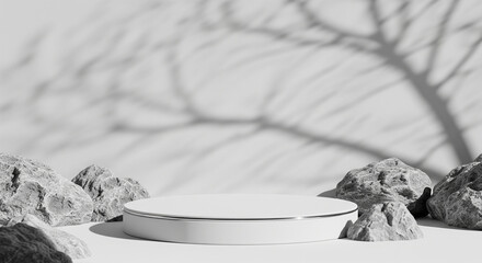 Obraz premium Minimalist Product Display Podium with Stones and Shadows