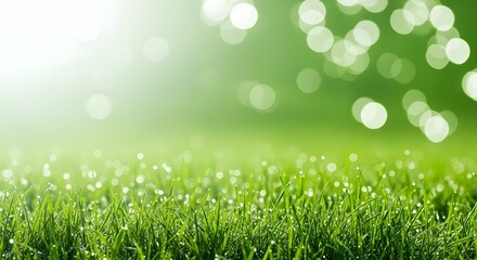 Obraz premium Sunlit Green Field with Sharp Grass and Soft Bokeh Background in Gradient Light Green Tones