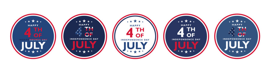 Set of 4th of july text in round frame. 4th of july round label, sticker, emblem, design element of Independence day