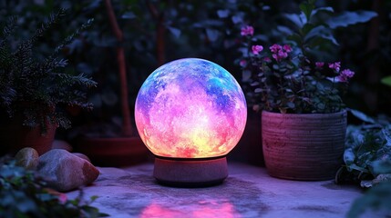 Glowing orb amidst plants