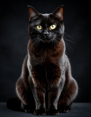 Obraz premium Black cat on black background. Generated by AI.