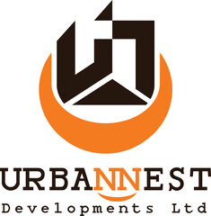 Construction Logo. Geometric Linear Style Initial Letter U and N with Building Symbol Combination, Flat Vector Logo Design